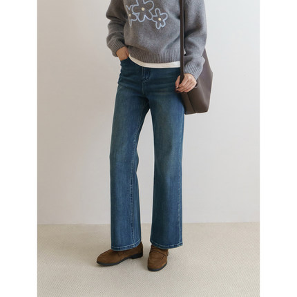 floradance四面弹窄版直筒牛仔裤女26春新款小个子高腰烟管九分裤