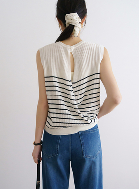 floradance法式露背撞色条纹无袖针织背心女2026春夏简约气质上衣