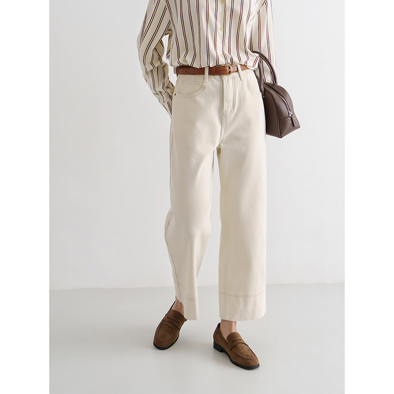 floradance宽松直筒阔腿牛仔裤女2025秋季新款梨形显瘦百搭九分裤