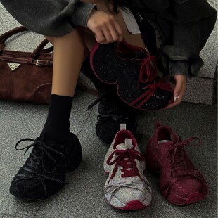 巴黎10XL水晶钻老爹鞋女满天星2025秋冬厚底休闲增高女鞋子潮款