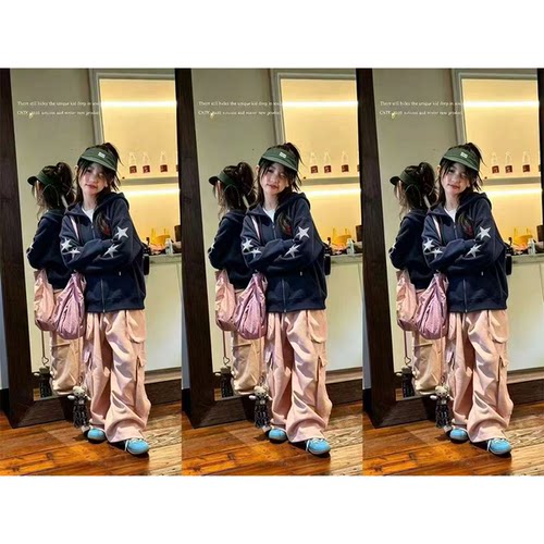 女童星星烫钻连帽卫衣外套秋装