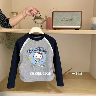 清仓女童加绒插肩袖 上衣秋冬儿童洋气休闲上衣女宝加厚保暖套头衫