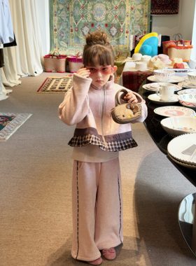 韩版格子撞色女童秋冬两件套外套