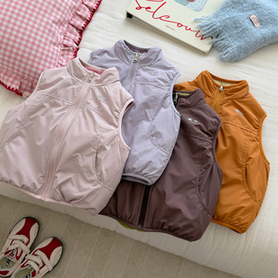 双面穿女童秋冬棉服无袖棉衣外套秋冬儿童韩版机能风立领拉链马甲