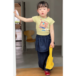 2026春夏装 套装 屁帘牛仔裤 140女童露背短袖 T恤