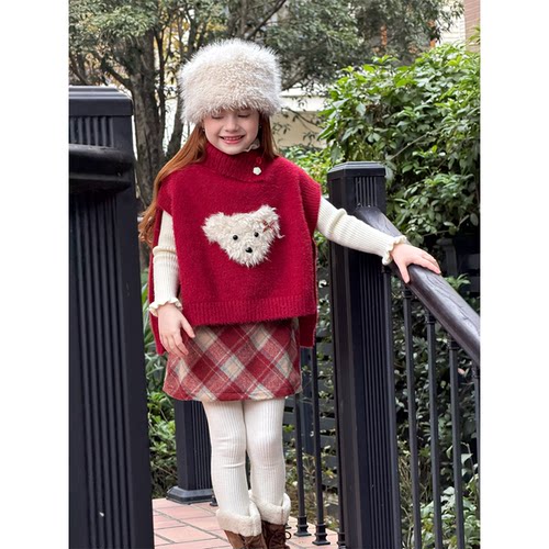 女童格子半身裙冬装2025新款