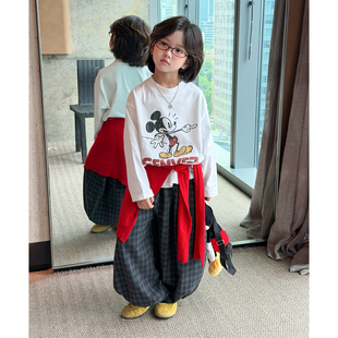 韩版男女童格子长裤秋季新款宽松百搭灯笼裤休闲慵懒风裤子脚收口