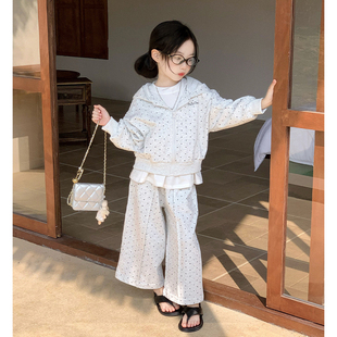 女童春季韩版波点连帽卫衣套装2026春装儿童洋气可爱休闲两件新款