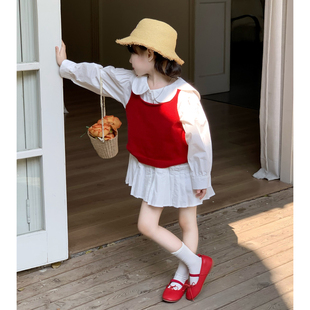 裙儿童百搭洋气毛衣背心裙子套装 针织吊带衬衫 潮 女童韩版 2025秋季