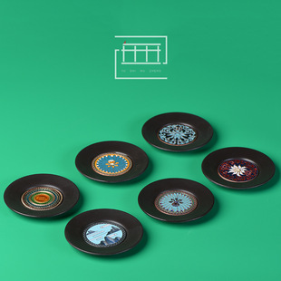 与世无争敦煌壁画衍生茶杯垫创意景泰蓝功夫茶具杯碟茶道配件杯托