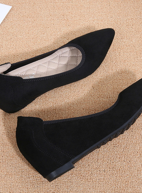 豆豆鞋加绒春季空姐工作鞋黑色久站不累职业舒适软底坡跟单鞋女秋