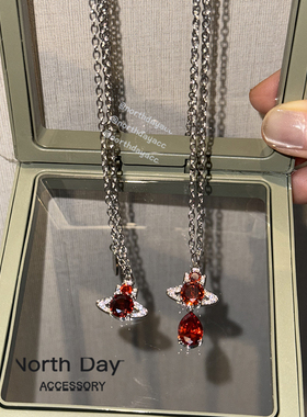 Northday自制显白鸽子血红宝石土星水滴人鱼星球项链钛钢锁骨链