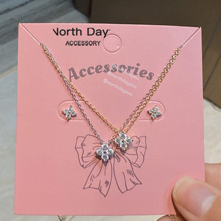 实用长期主义 洗澡不用摘高碳钻宝石纯银四叶草mini花朵项链耳钉