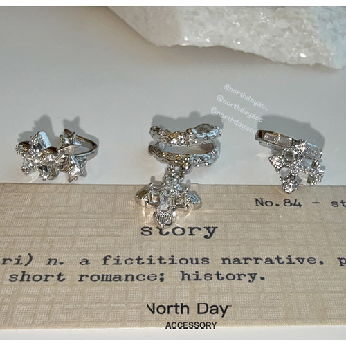 Northday精致款无耳洞耳骨夹耳夹十字架流苏星星彗星闪钻可调