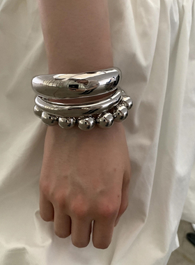 2024搭配 小众不规则金属光面开口手镯叠层手环简约冷淡风