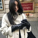 冬天保暖防风长款 皮黑色时髦搭配手套