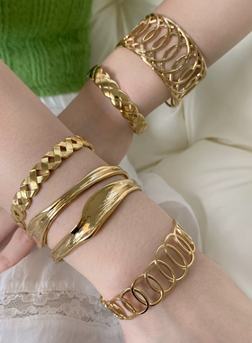 韩系小众时髦金色手镯夸张气质高级感百搭手环臂环首饰女