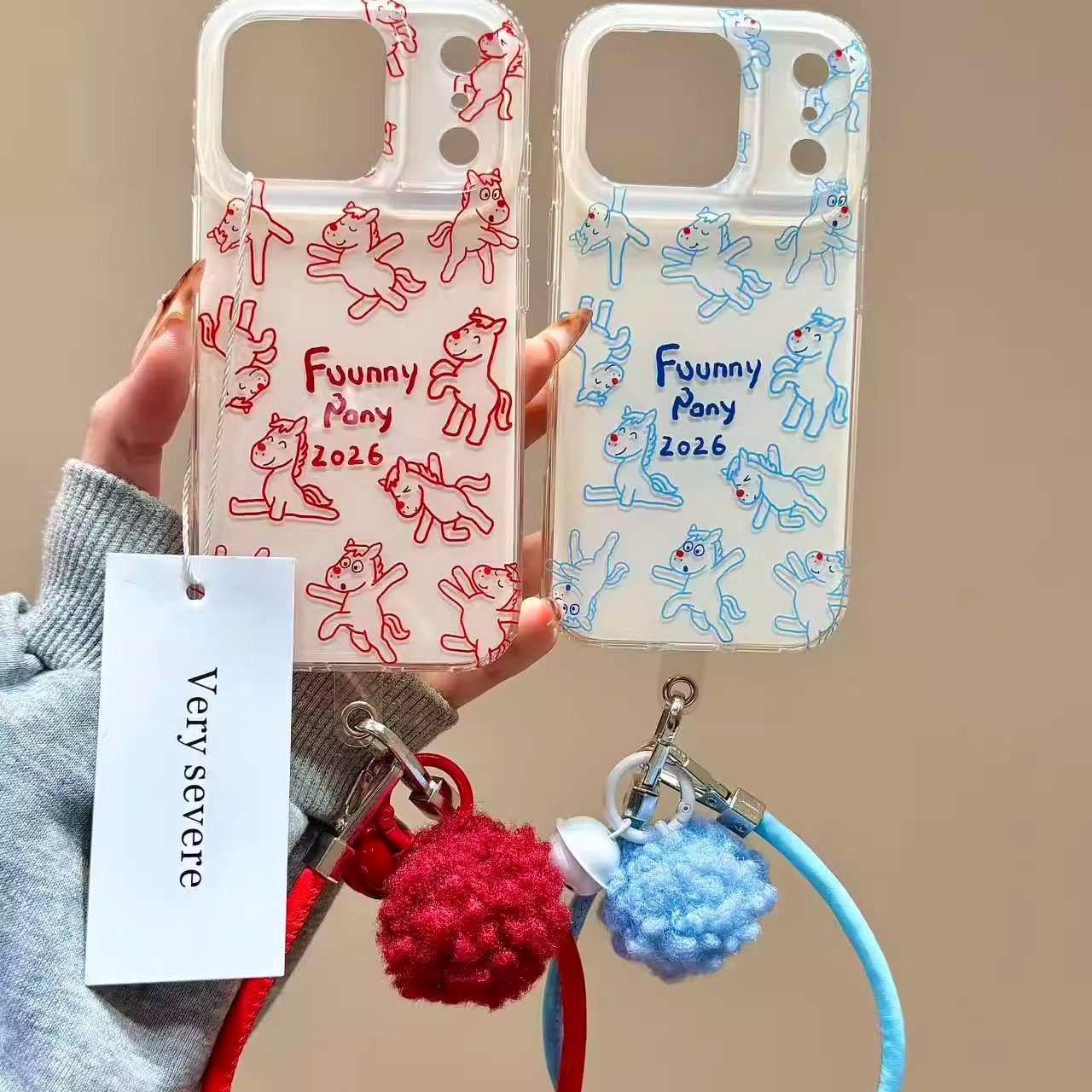 2026新年线条玩耍小马手拎绳适用苹果17promax手机壳iphone16新款15pro女款14pm全包保护壳,3C数码配件,手机保护套/壳,淘宝优惠券,粉丝福利购,淘宝优惠卷