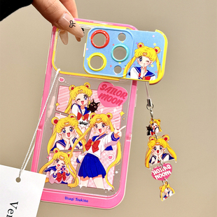 卡通可爱水冰月黄发女孩崔弟镜面隐形支架适用苹果16promax手机壳iphone15新款14pro女款13pm全包保护壳