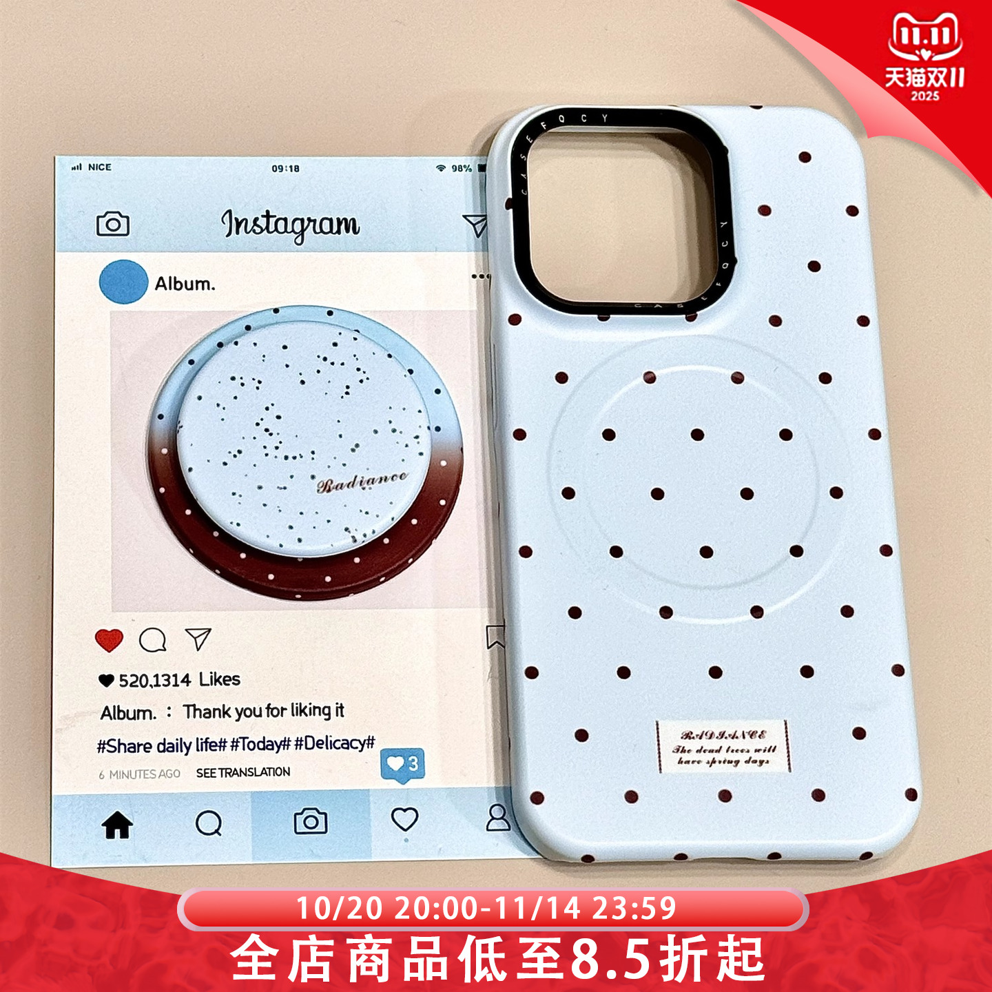 韩系简约蓝色波点泼墨磁吸支架适用苹果16promax手机壳iphone15新款14pro女款12可爱13pm全包保护壳