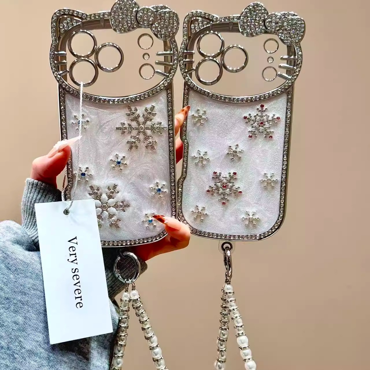 高级滴胶闪钻猫咪造型手拎珠链适用苹果17promax手机壳iphone16新款15pro女款14pm全包保护壳