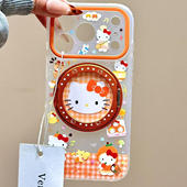 15pro女款 卡通可爱橙子装 猫咪插画支点壳适用苹果17promax手机壳iphone16新款 14pm全包保护壳