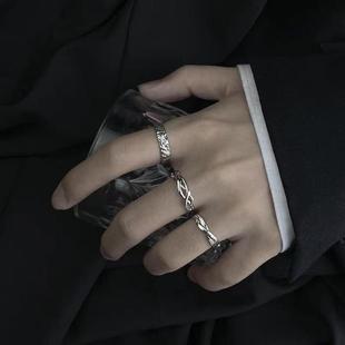 简约开口可调节重叠戒指ins嘻哈男潮高街小众高级感男士单身戒