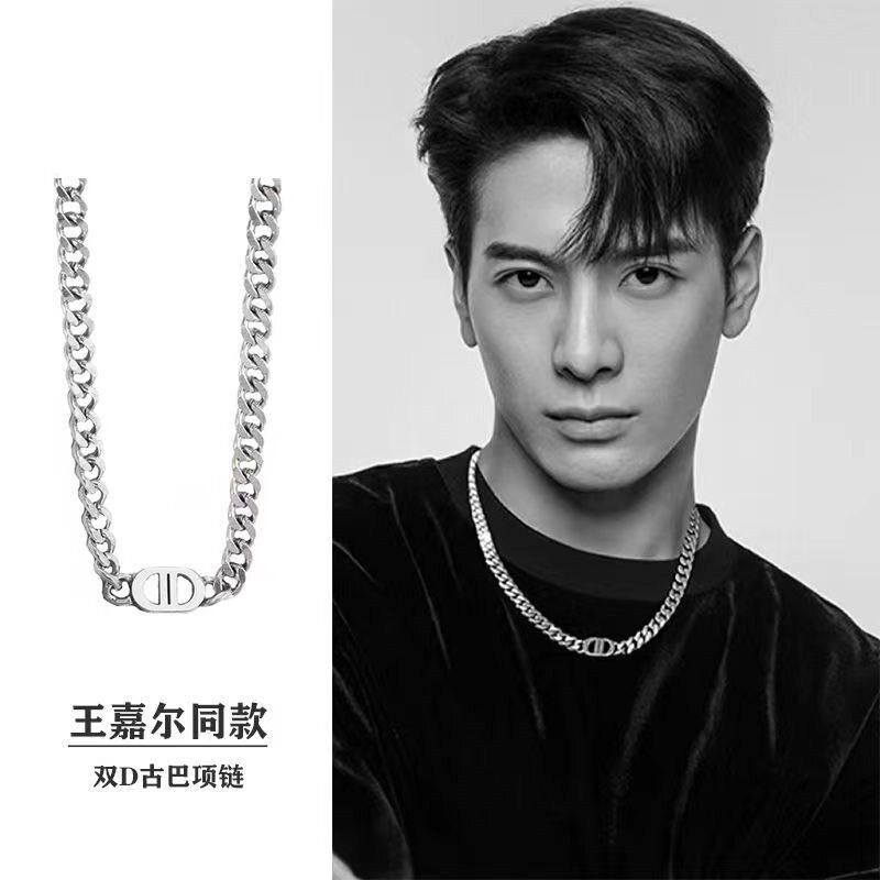 王嘉尔同款双d古巴链不掉色可洗澡佩戴项链男潮高级感冷淡风配饰