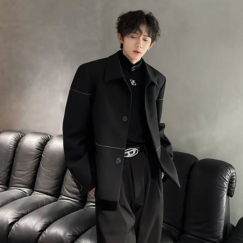 2025春秋小众明线雅痞垫肩西装外套男老钱风高级感痞帅西服韩版潮