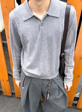 2025秋冬新款开衫毛衣美式复古休闲慵懒风V领针织衫男纯色外套ins