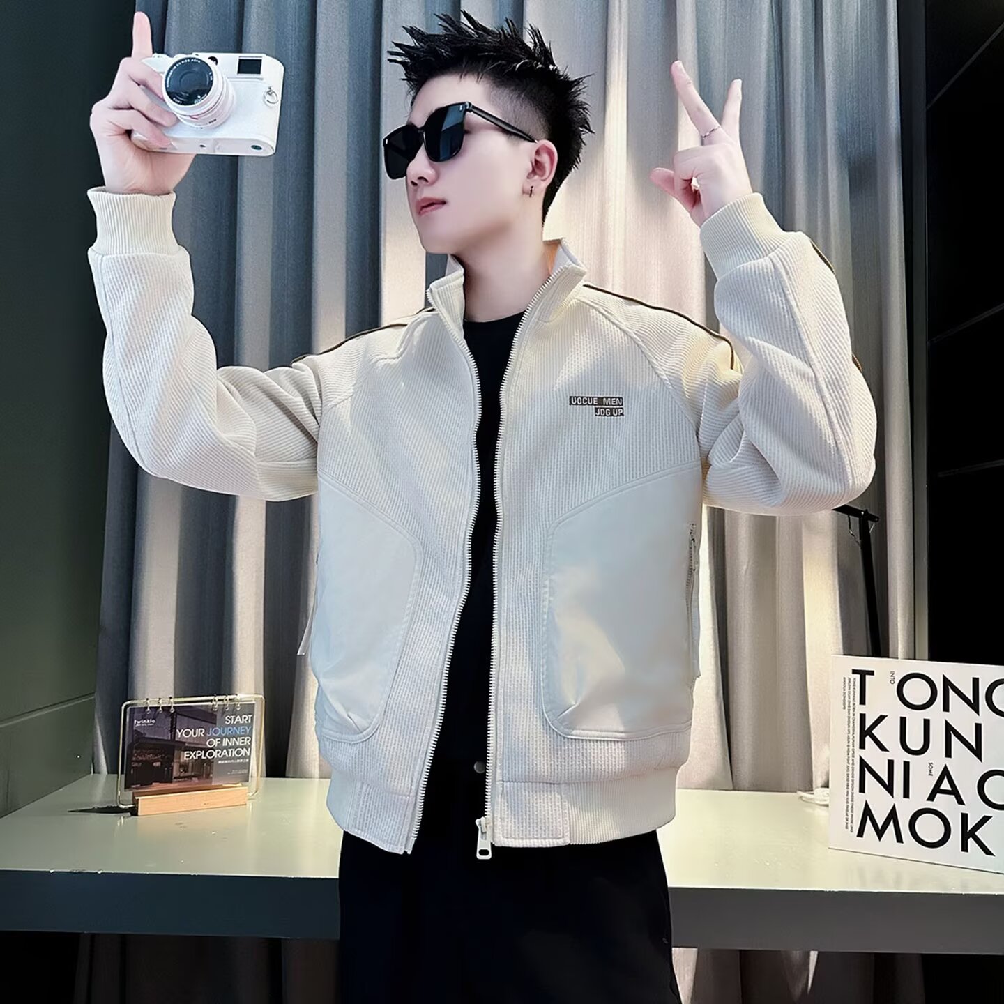 拼接立领夹克男款2025春秋季潮牌痞帅休闲男装外套高档帅气男上衣