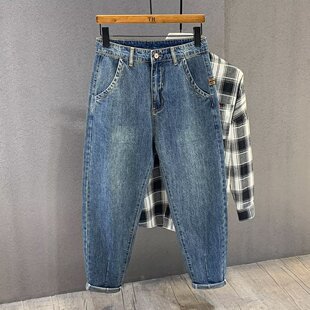 薄款 复古大码 男夏季 男直筒宽松萝卜锥形哈伦老爹裤 阔腿潮牌牛仔裤