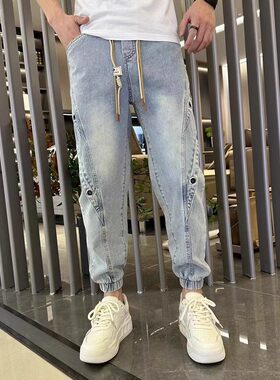 美式新款牛仔裤男潮牌束脚九分裤夏季裤子2025新款春秋季牛仔男裤