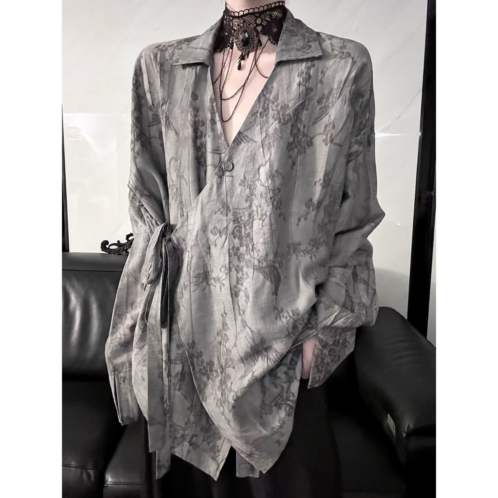 春夏季男女装韩版新款宽松长袖防晒衬衣BF风慵懒中长款雪纺薄衬衫