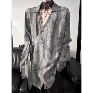 春夏季男女装韩版新款宽松长袖防晒衬衣BF风慵懒中长款雪纺薄衬衫