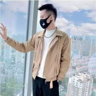 白色外套男春秋季修身新款韩版潮牌痞帅百搭上衣潮流休闲翻领夹克