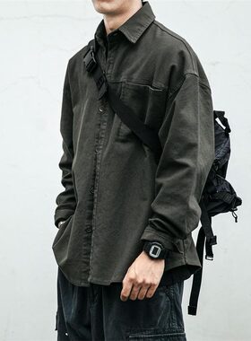 日系复古工装衬衫男长袖春秋款潮牌宽松休闲百搭痞帅翻领夹克外套