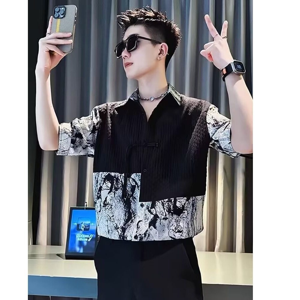 撞色拼接polo衫男短袖夏季2025新款潮牌潮流时尚痞帅有领t恤半袖