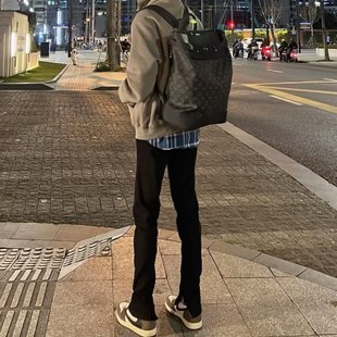 男款 纯黑色弹力美式 牛仔裤 修身 街头裤 子痞帅微喇直筒裤