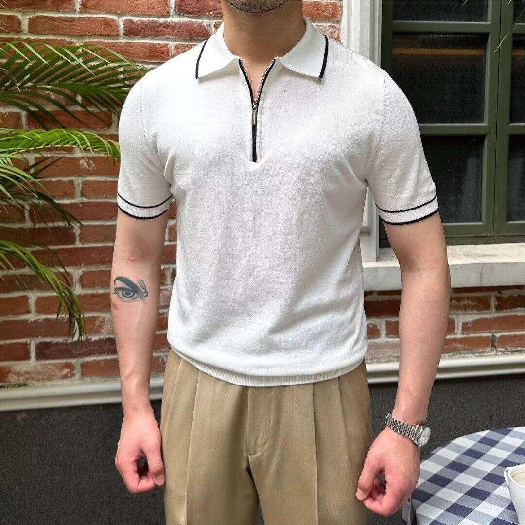 2026新款夏季男polo衫个性设计T恤短袖翻领半袖ins潮休闲纯色商务