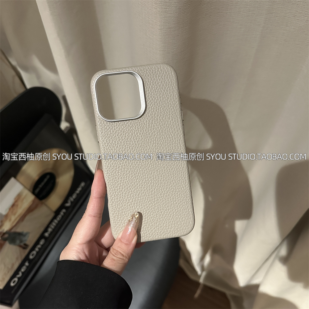 【磁吸 荔枝皮纹 手感好】适用苹果16Promax手机壳iPhone15保护套14高级灰金属镜框新款小众轻奢简约气质男女