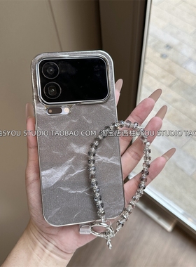 适用小米17Promax手机壳小米17Pro保护套新款全包轻奢高级感灰色丝绒纹气质闪钻手提链条防摔外壳女款网红
