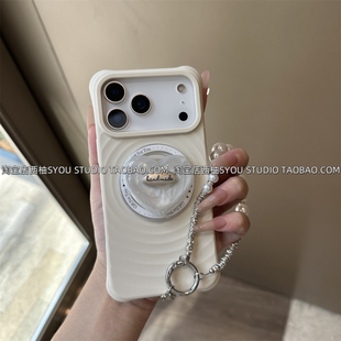 适用苹果17Promax手机壳iPhone16保护套15古董白波漾磁吸液态硅胶爱心磁吸支架小众轻奢手提链高级感气质女生