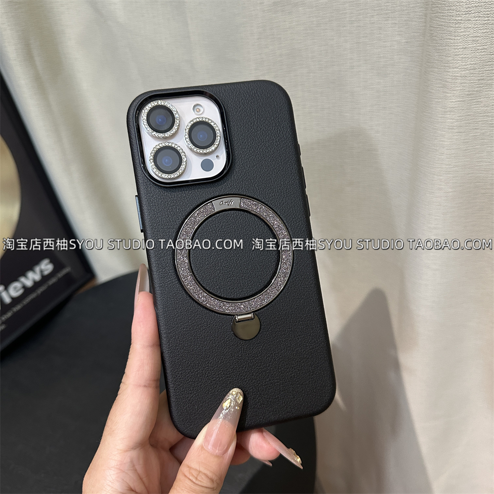 适用苹果16Promax手机壳iPhone15保护套网红爆款简约黑色磁吸支架皮壳小众设计轻奢高级感气质女生防摔外壳