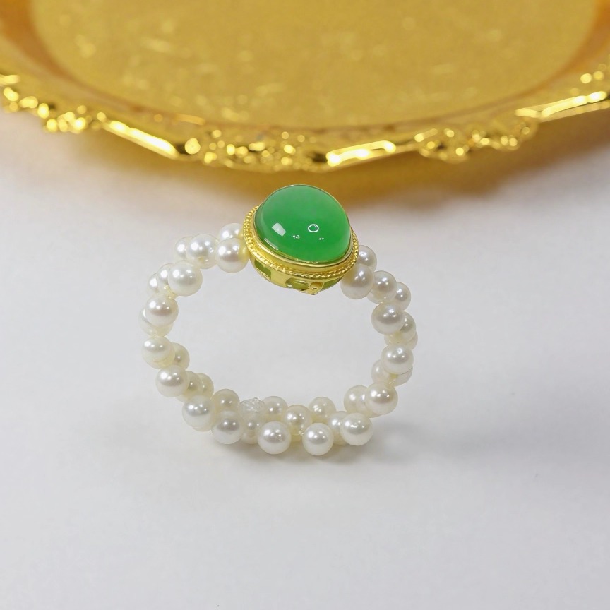 高品质天然珍珠极光淡水小米珠戒指手工编制送长辈女诸暨近正圆