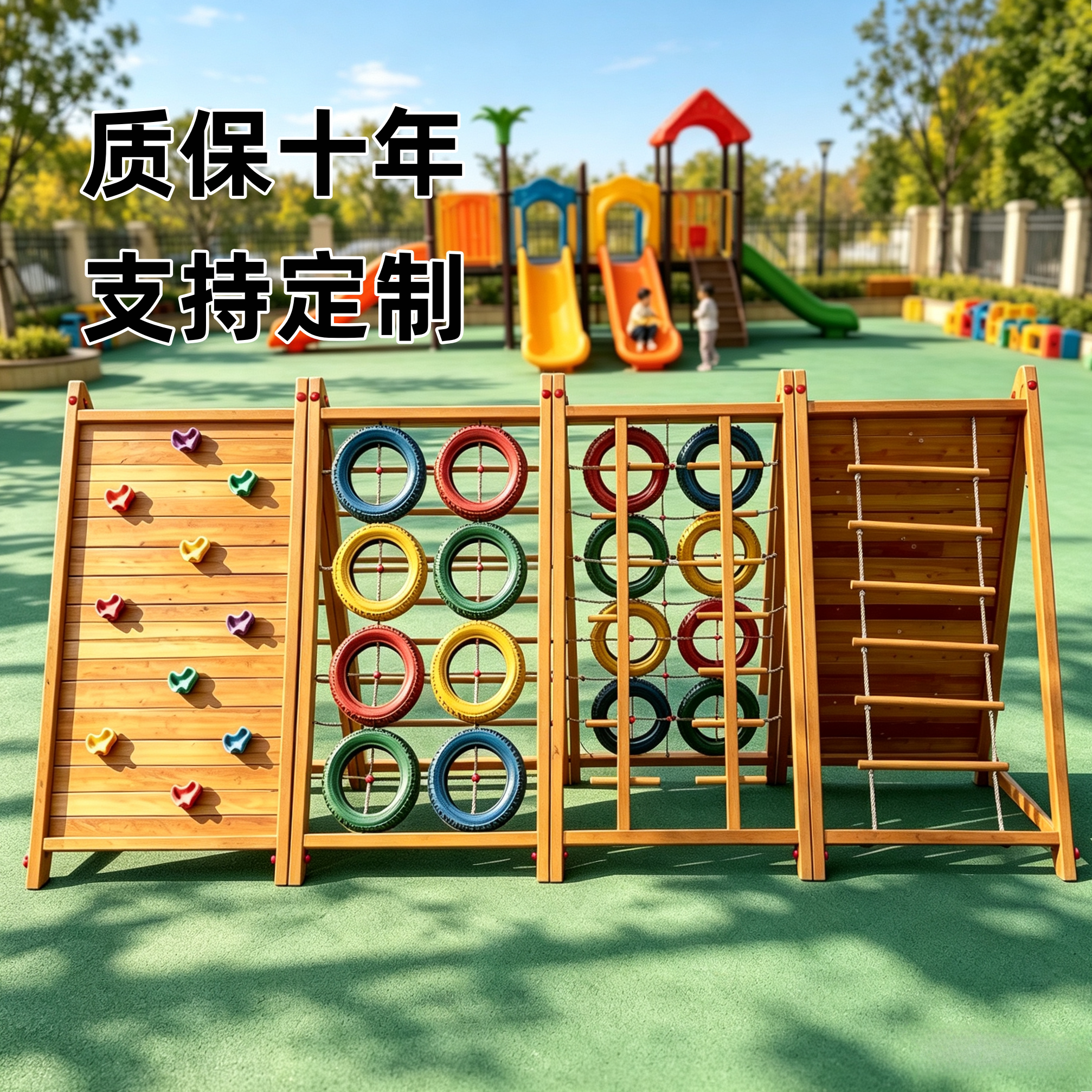 攀爬架幼儿园户外木质攀爬架攀岩墙轮胎感统体能训练器儿童攀爬架