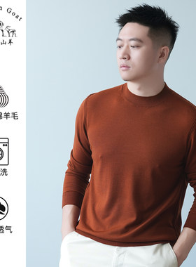 精纺可机洗薄款男士秋季半高领纯色针织羊毛衫打底套头毛衣