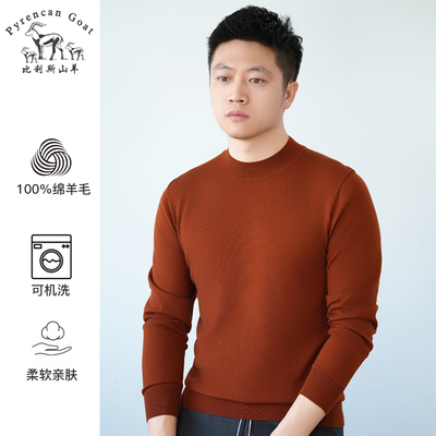春季薄款长袖羊毛衫美丽诺纯羊毛男士可机洗纯色圆领针织打底衫