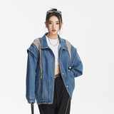 ANSWERME模特图W252拼接双拉链立领牛仔外套P160，女装短外套，新杭派391(FUSEEHO 391)