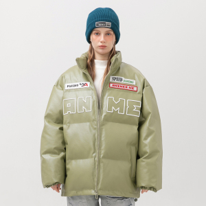 模特图MY109冬季胸口刺绣PU皮面包服立领棉衣P170控价219